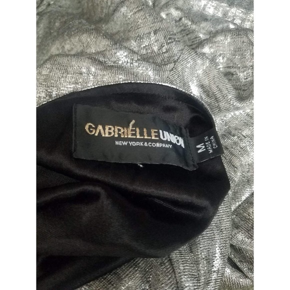 Gabrielle Union NY&CO Silver Metallic Long Sleeve Draped Dress Size Medium - Picture 5 of 5